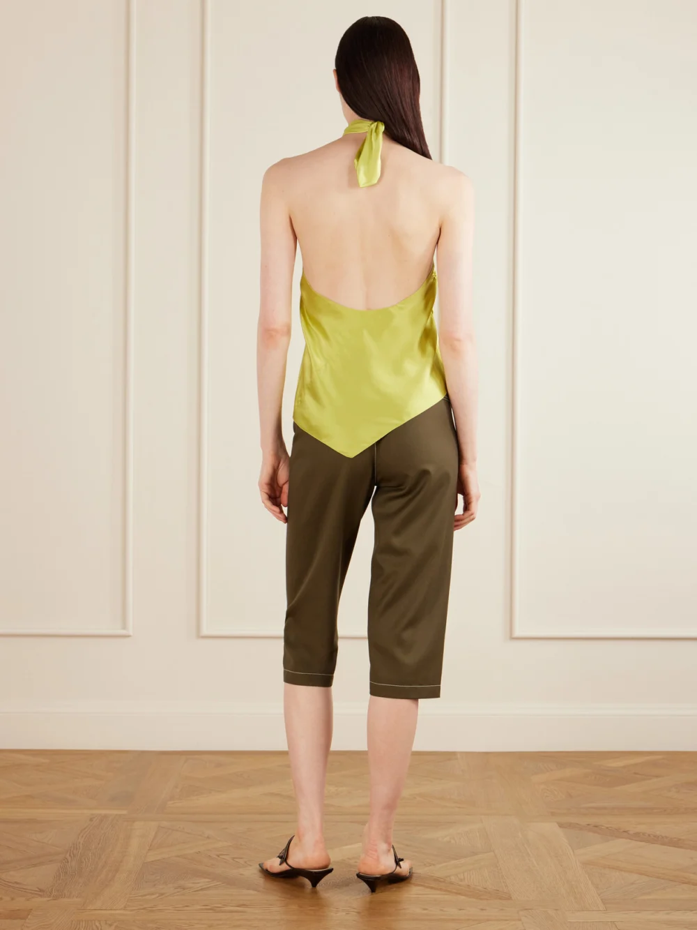 Back view of the Aflalo Safira Silk-satin Halterneck Top