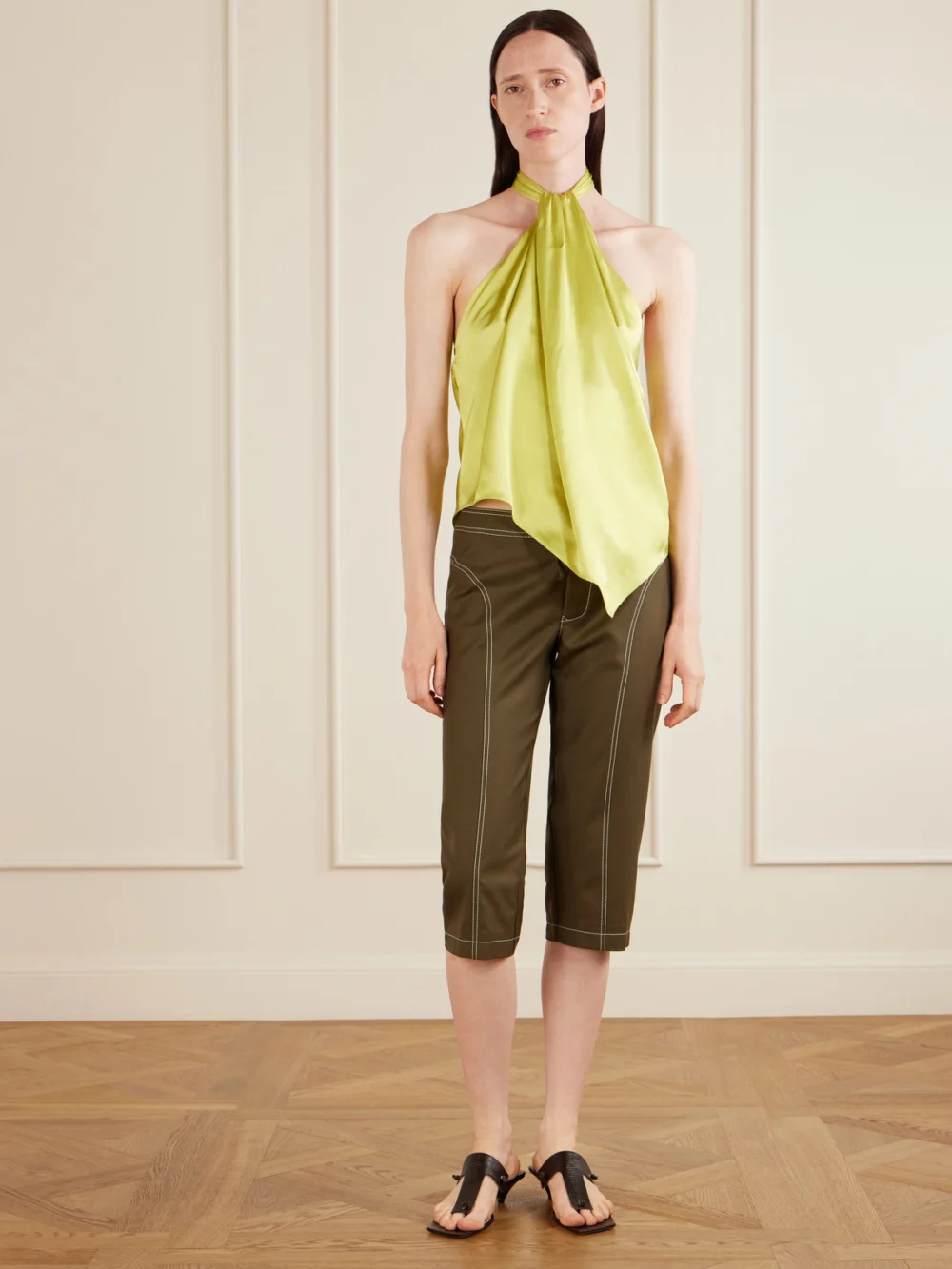 Aflalo Safira Silk-satin Halterneck Top, worn by a model