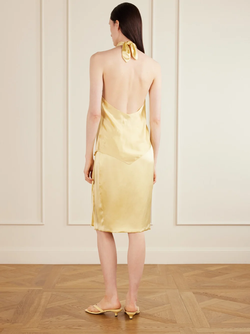 Back view of the Aflalo Safira Silk-satin Halterneck Top