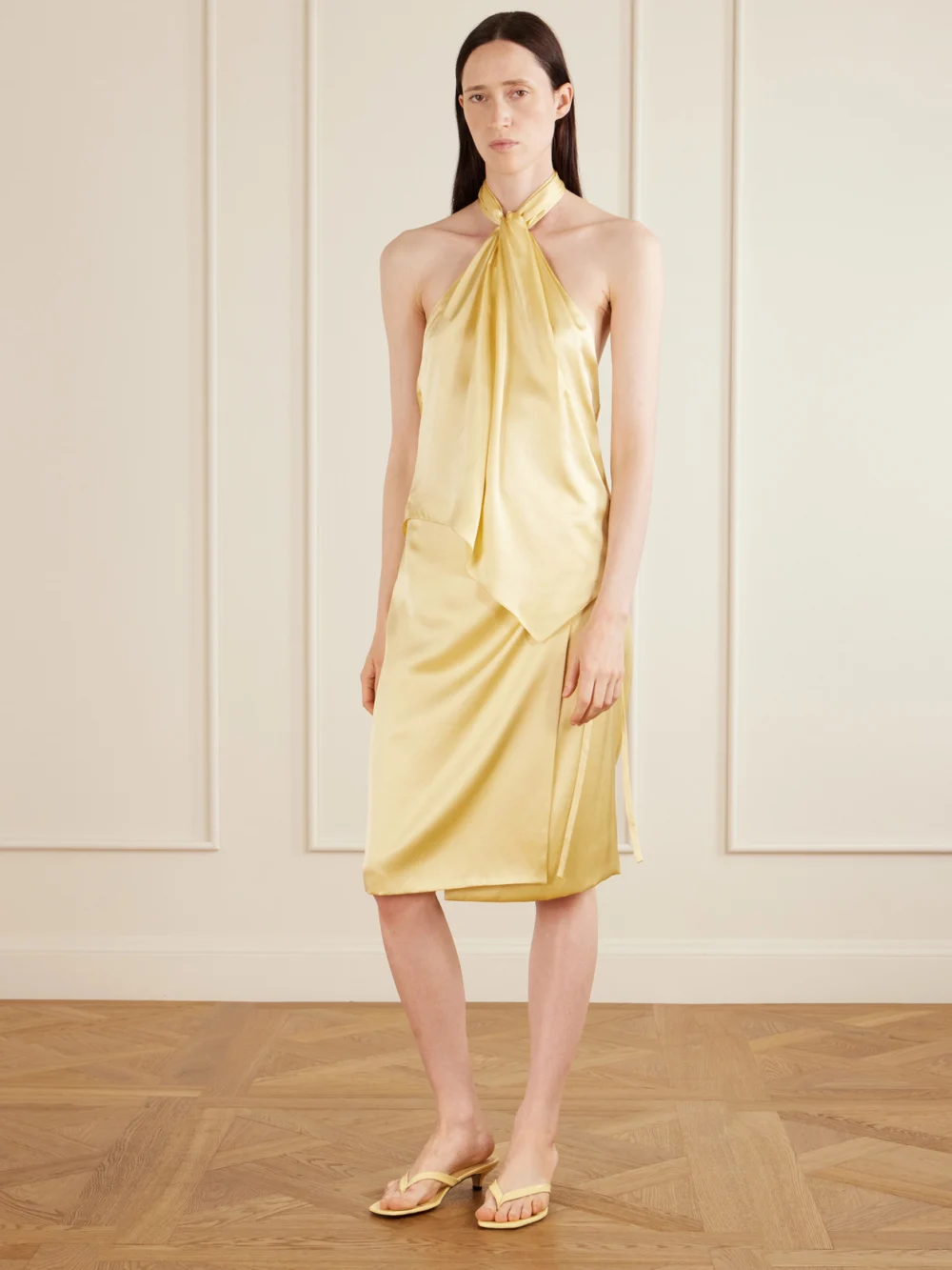 Aflalo Safira Silk-satin Halterneck Top, worn by a model