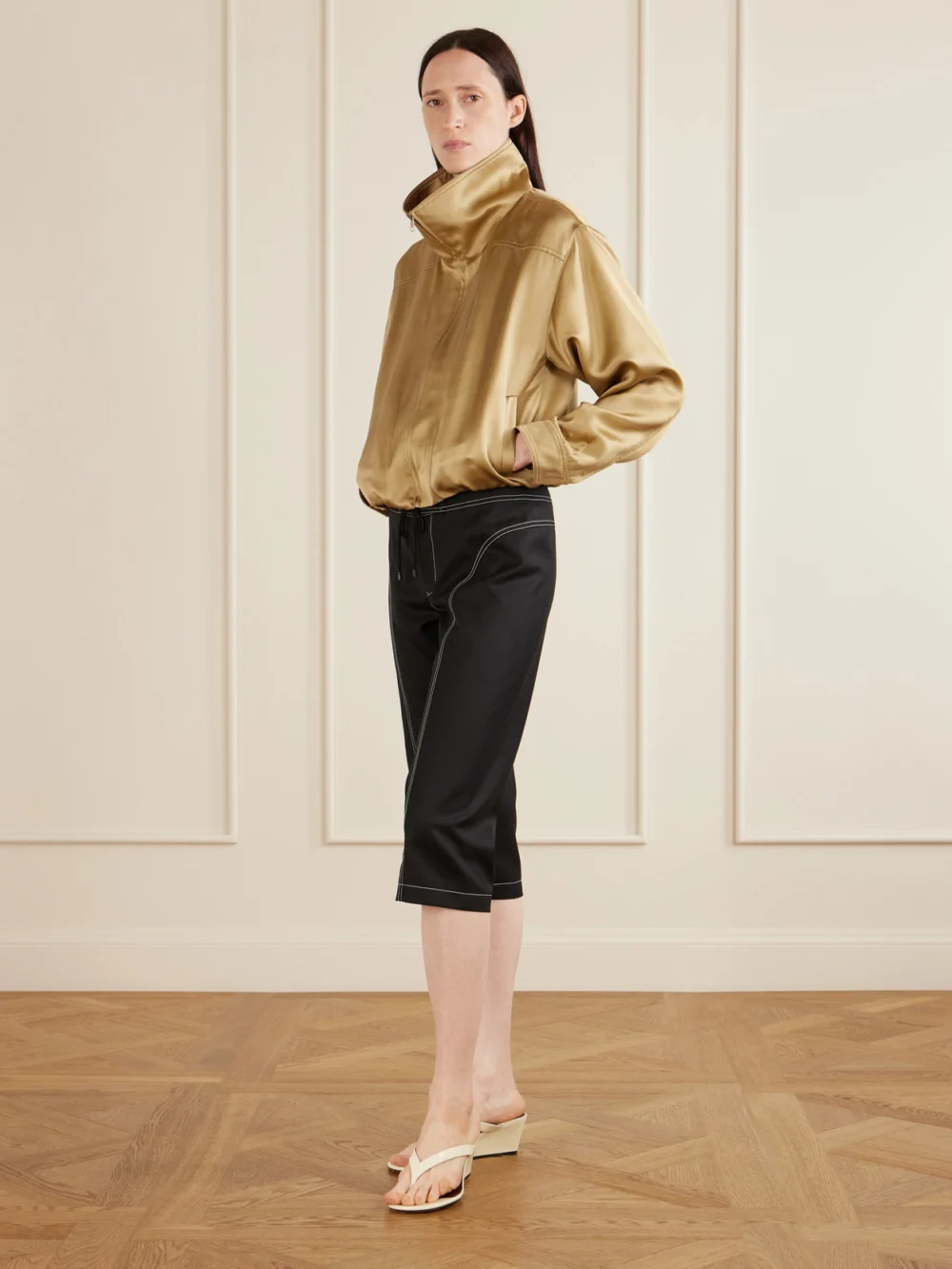 Aflalo Zuri Wool-twill Slim-fit Capri Pants, worn by a model