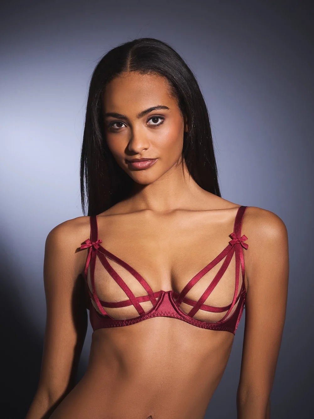 Agent Provocateur Briella Plunge Underwired Bra in Burgundy Sand, view 2