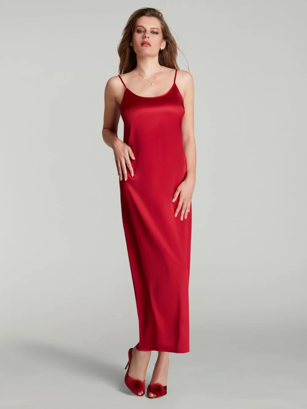Agent Provocateur Cecily Long Slip Dress in Red, view 2