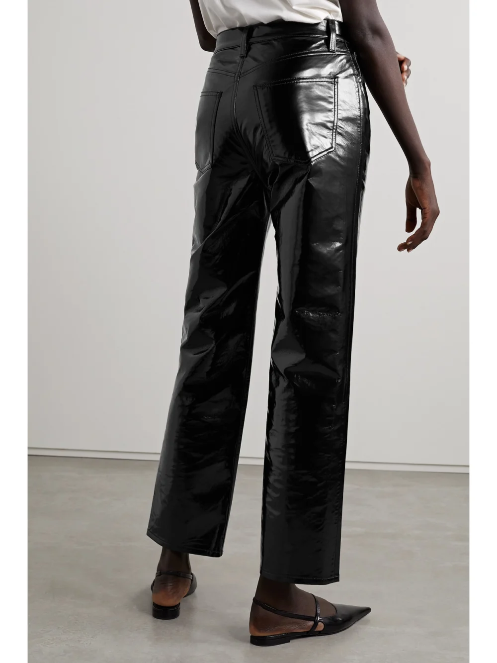 Back view of the Agolde '90s Pinch Waist Recycled Patent Leather-blend Straight-leg Pants