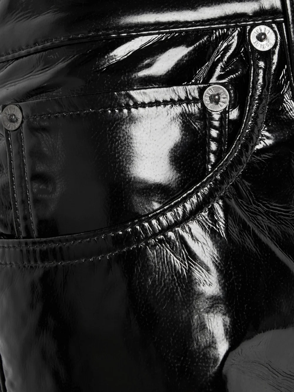 Close-up detail of the Agolde '90s Pinch Waist Recycled Patent Leather-blend Straight-leg Pants