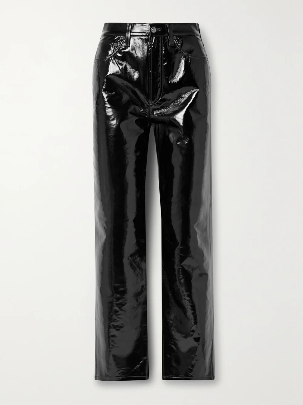 Agolde '90s Pinch Waist Recycled Patent Leather-blend Straight-leg Pants in black
