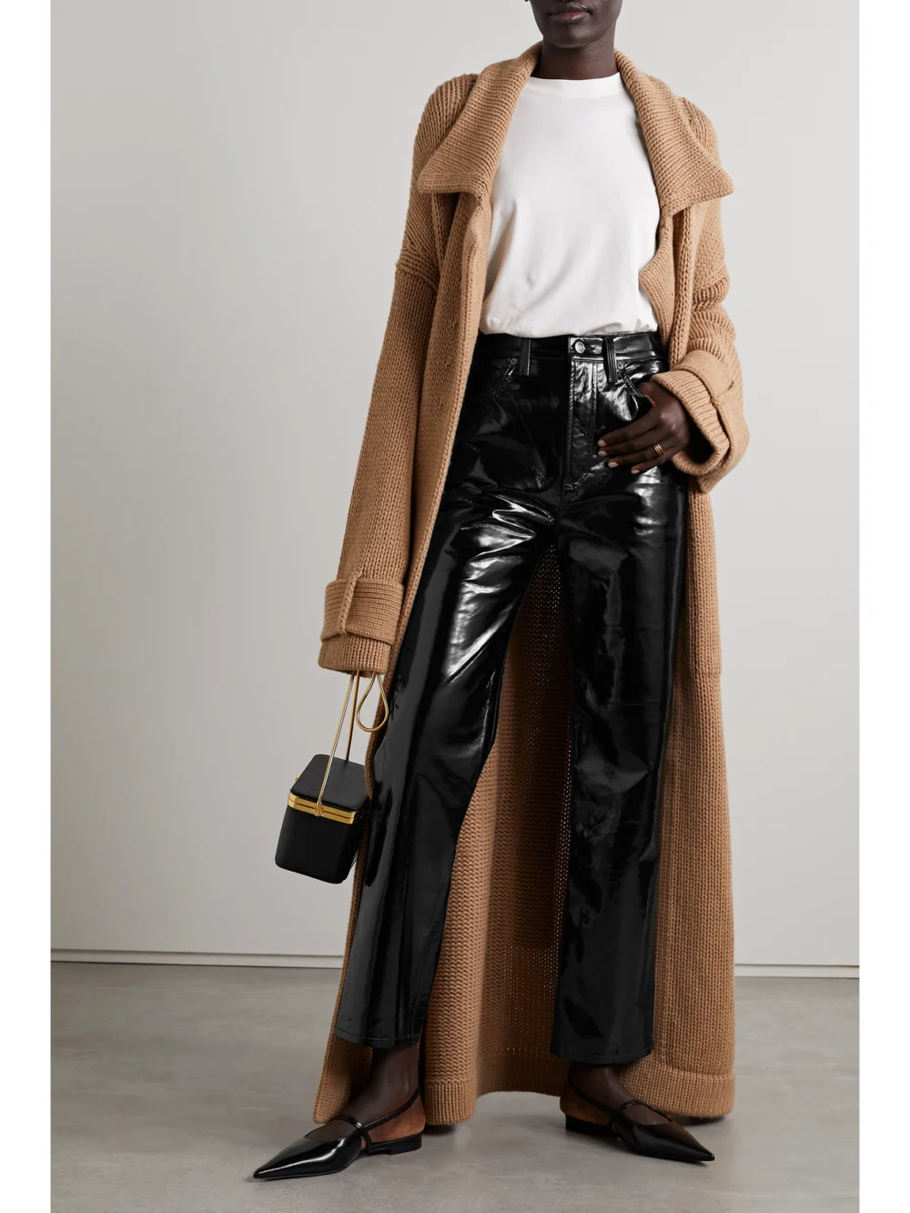 Agolde '90s Pinch Waist Recycled Patent Leather-blend Straight-leg Pants, worn by a model