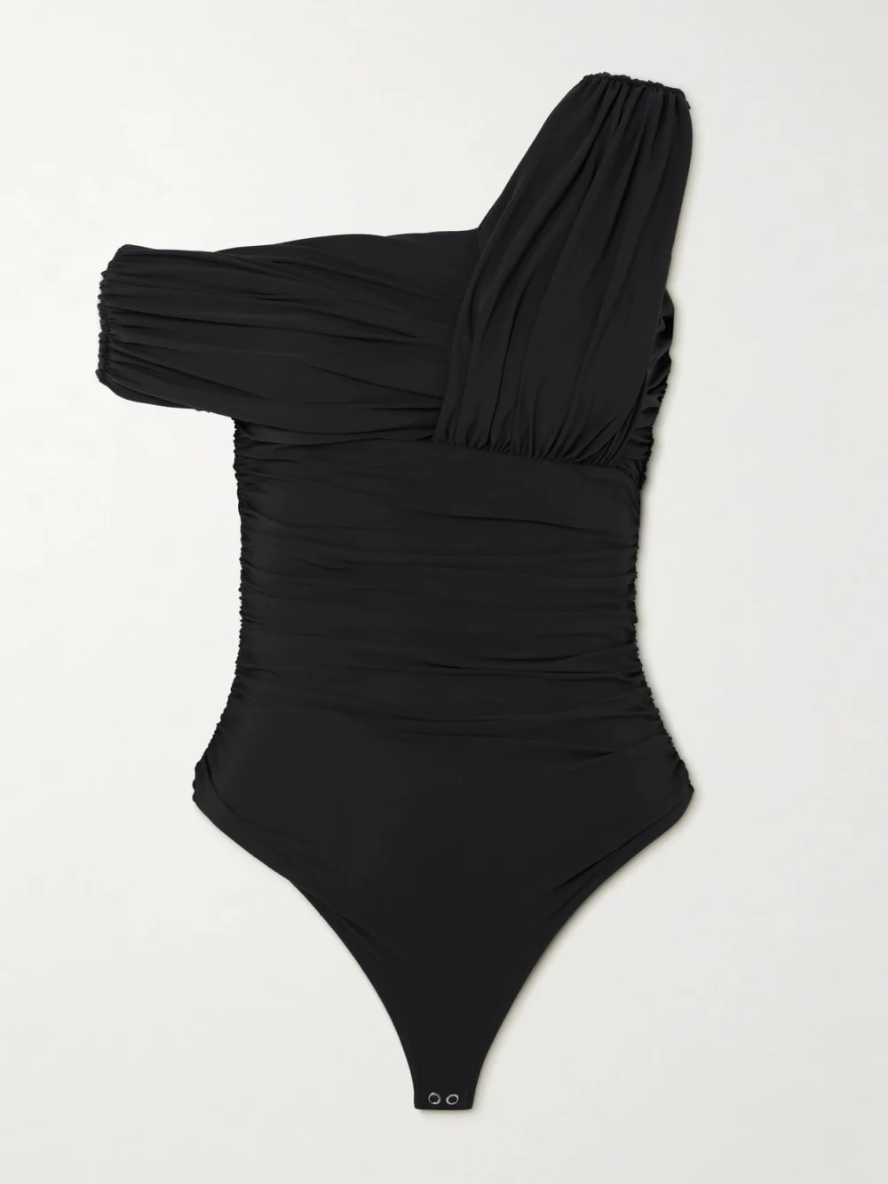 Agolde Etienne Off-the-shoulder Ruched Stretch-jersey Thong Bodysuit in black