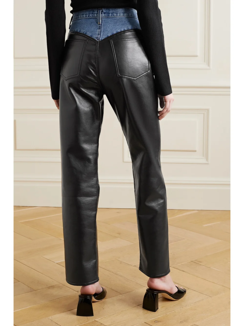 Back view of the Agolde Harley Layered Leather-blend and Denim High-rise Straight-leg Jeans