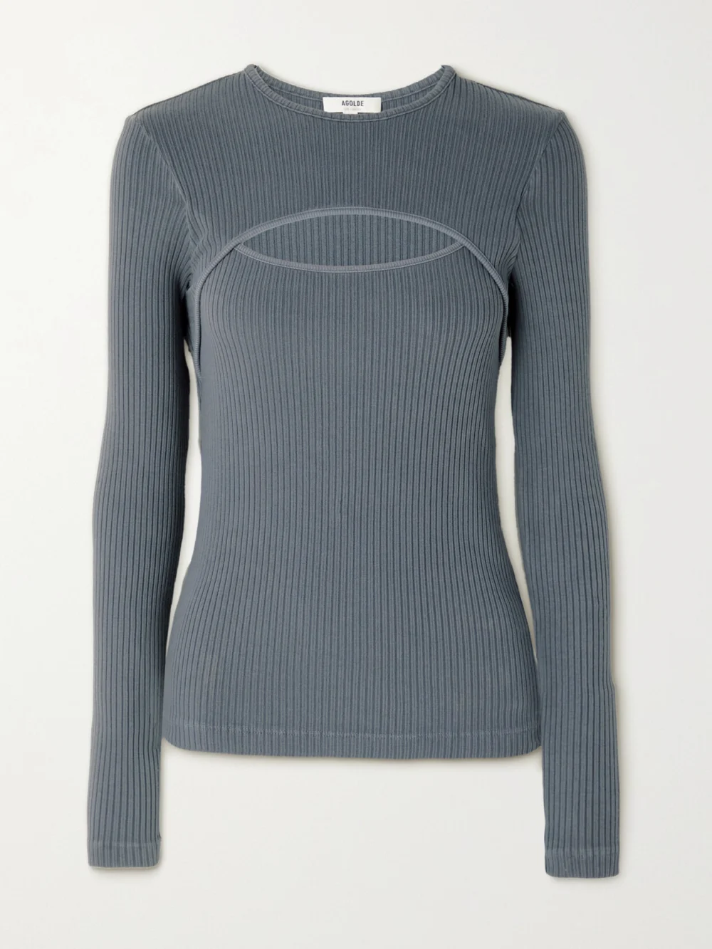 Agolde Lyza Cutout Ribbed Cotton Top in gray