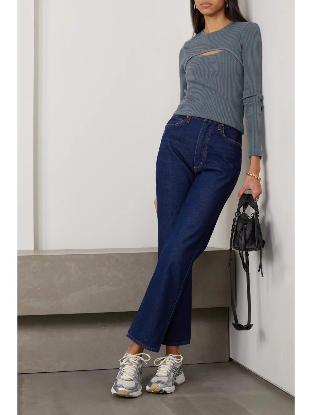 Agolde Lyza Cutout Ribbed Cotton Top, worn by a model