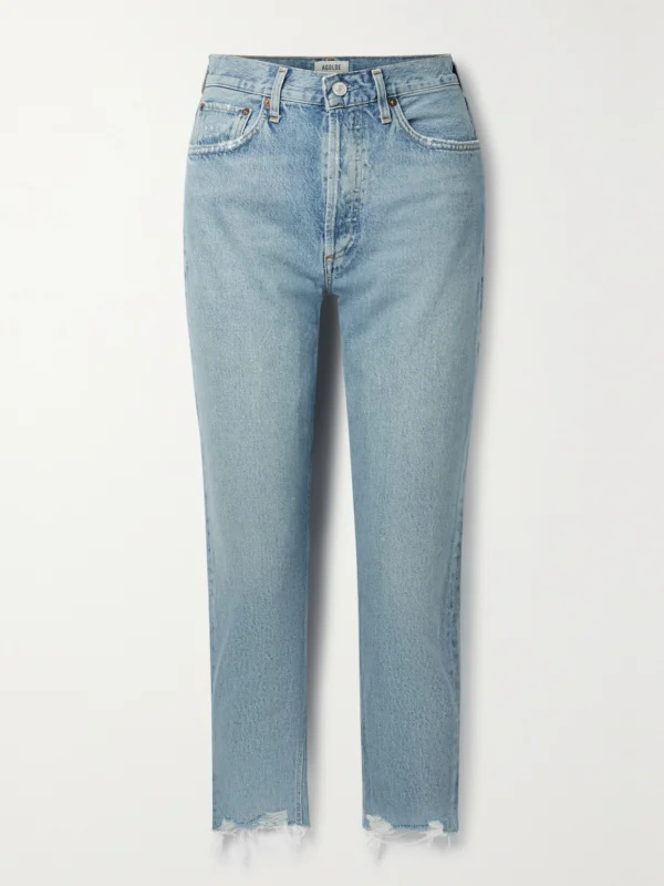 Agolde Riley Distressed Cropped Organic High-rise Straight-leg Jeans