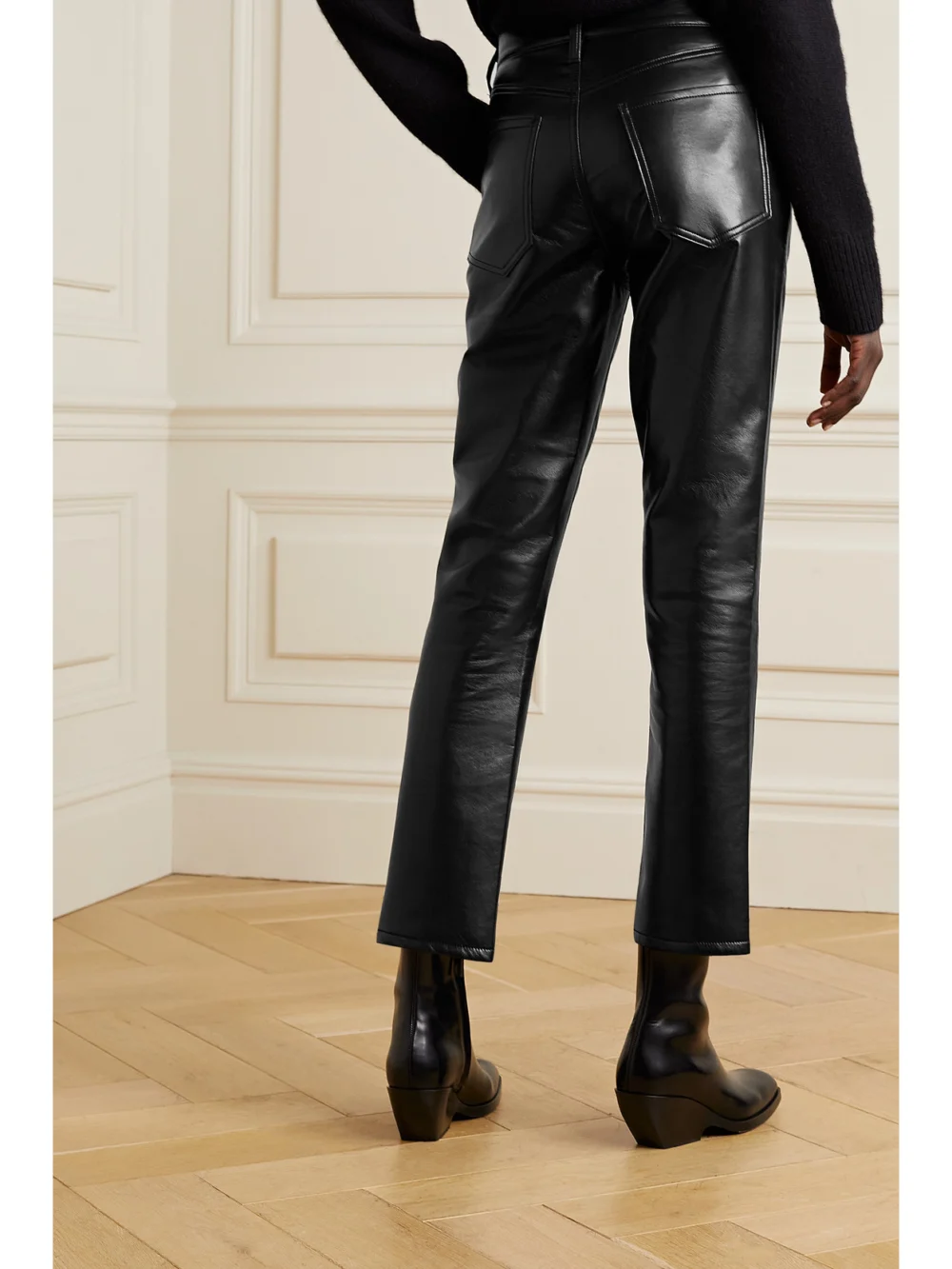 Back view of the Agolde Riley Long Recycled Leather-blend Straight-leg Pants