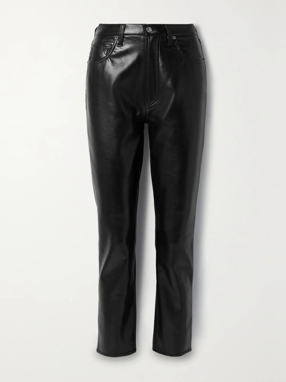 Agolde Riley Long Recycled Leather-blend Straight-leg Pants in black