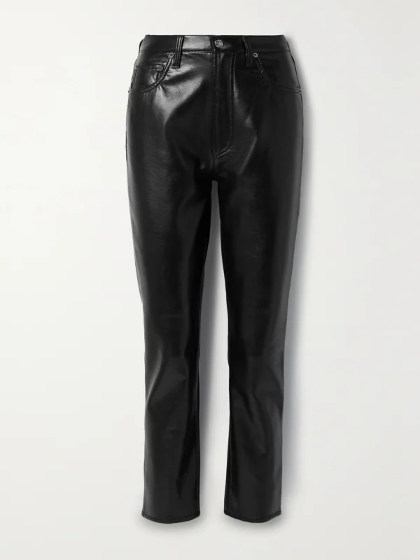 Agolde Riley Long Recycled Leather-blend Straight-leg Pants