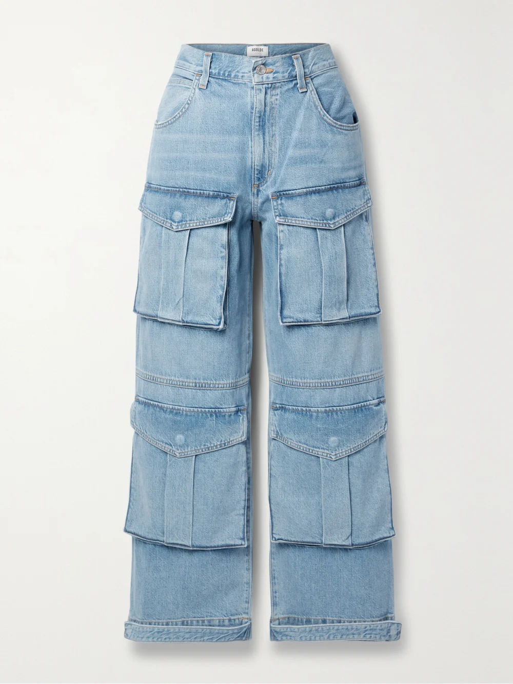 Agolde Tex Cargo Organic High-rise Wide-leg Jeans in mid denim