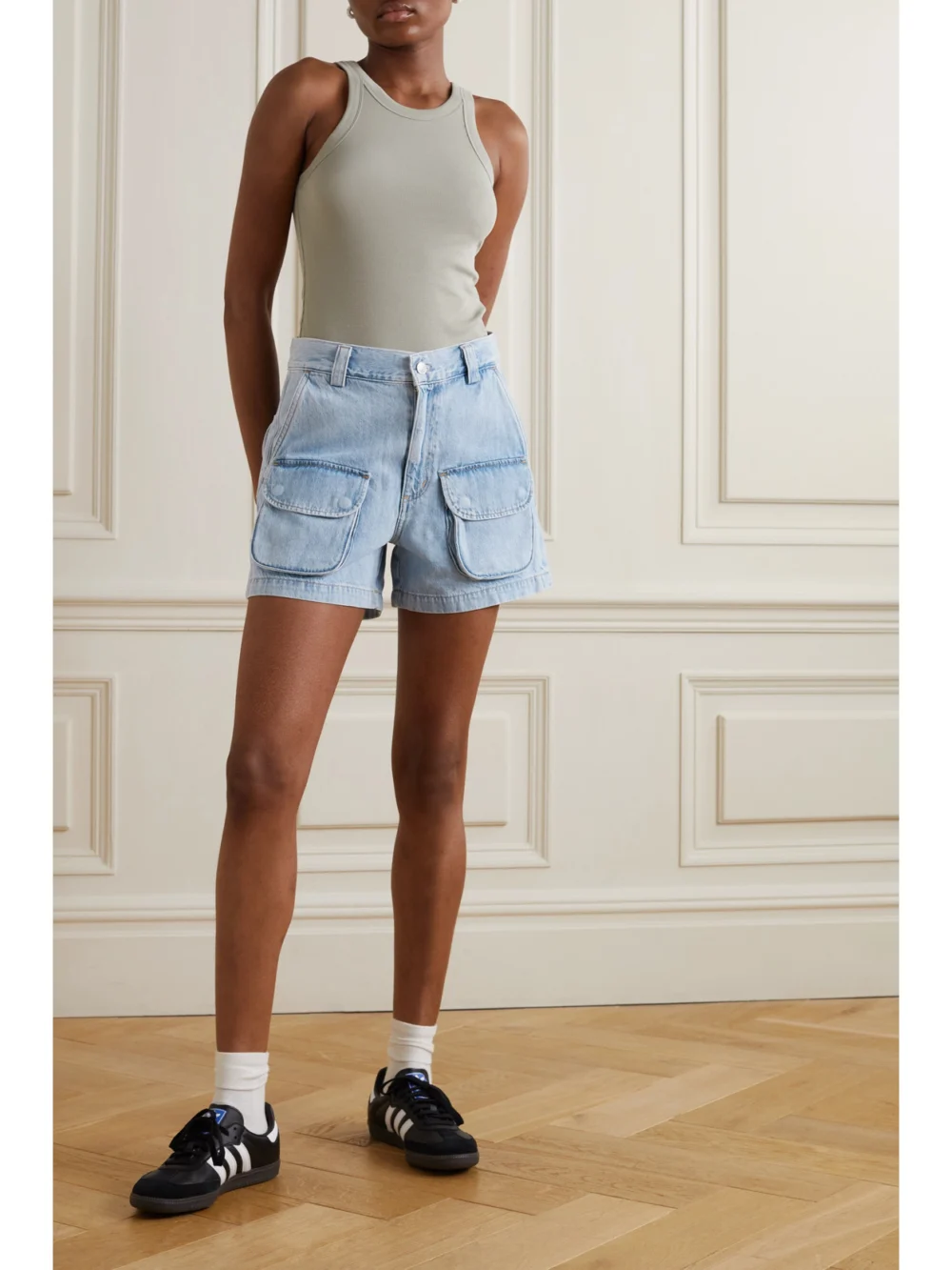 Agolde Vida Organic Denim Shorts, worn by a model