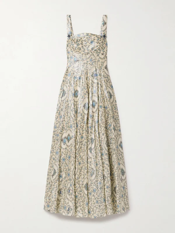 Agua by Agua Bendita Aguamarina Platero Floral-print Linen Maxi Dress