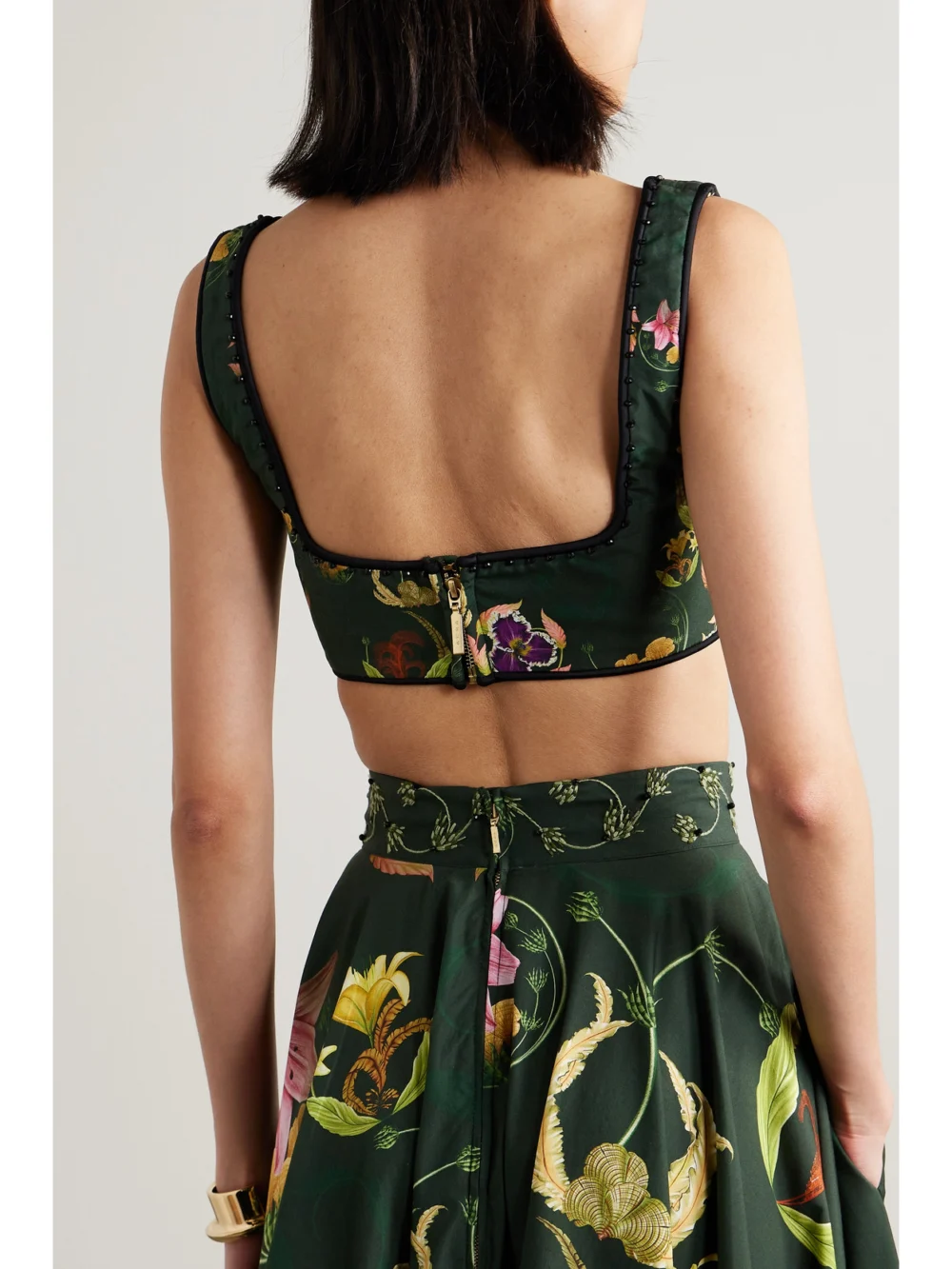 Back view of the Agua by Agua Bendita Amanda Marina Cropped Embellished Floral-print Cotton Tank