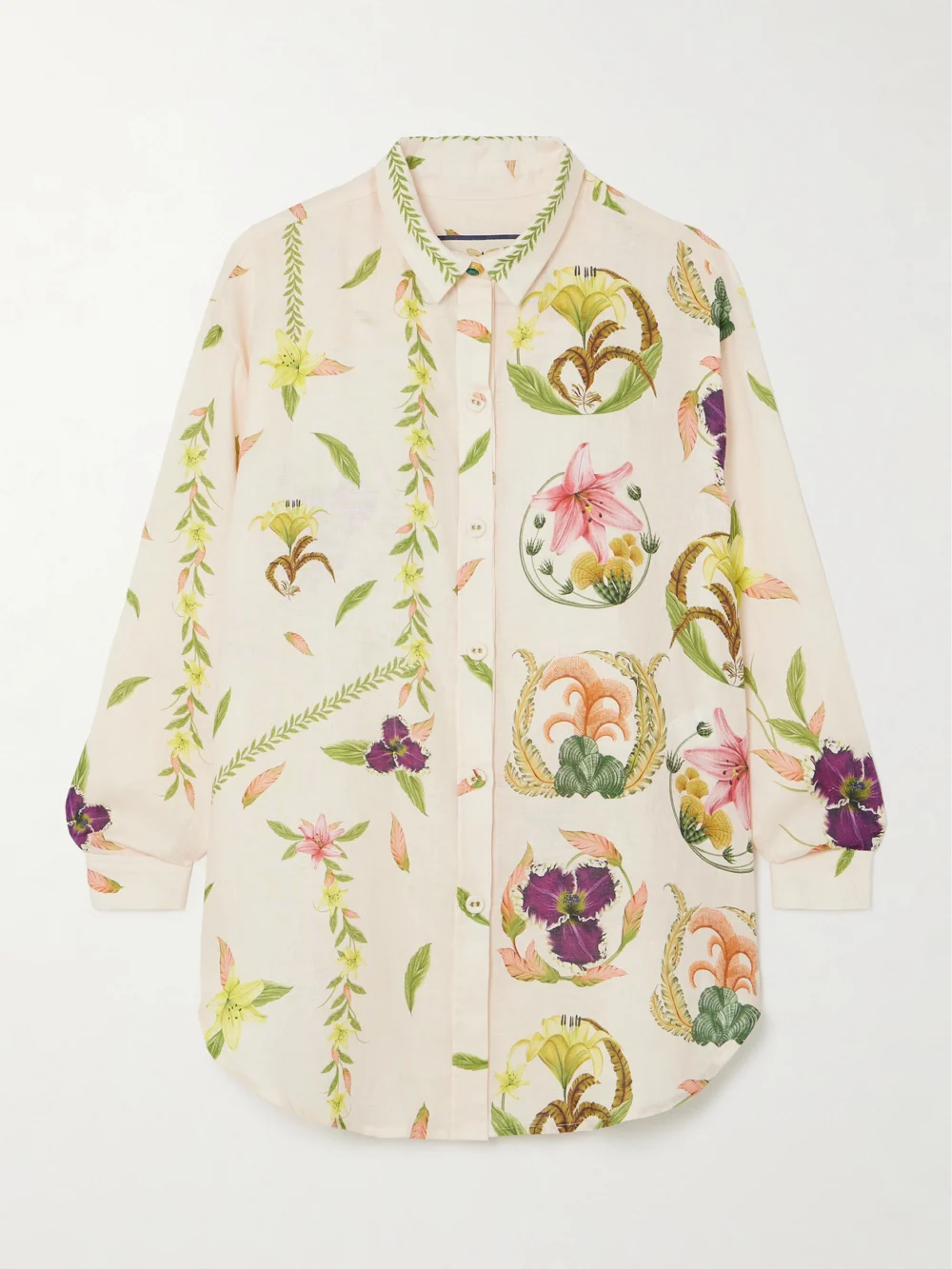 Agua by Agua Bendita Cecilia Marina Oversized Floral-print Linen Shirt in white