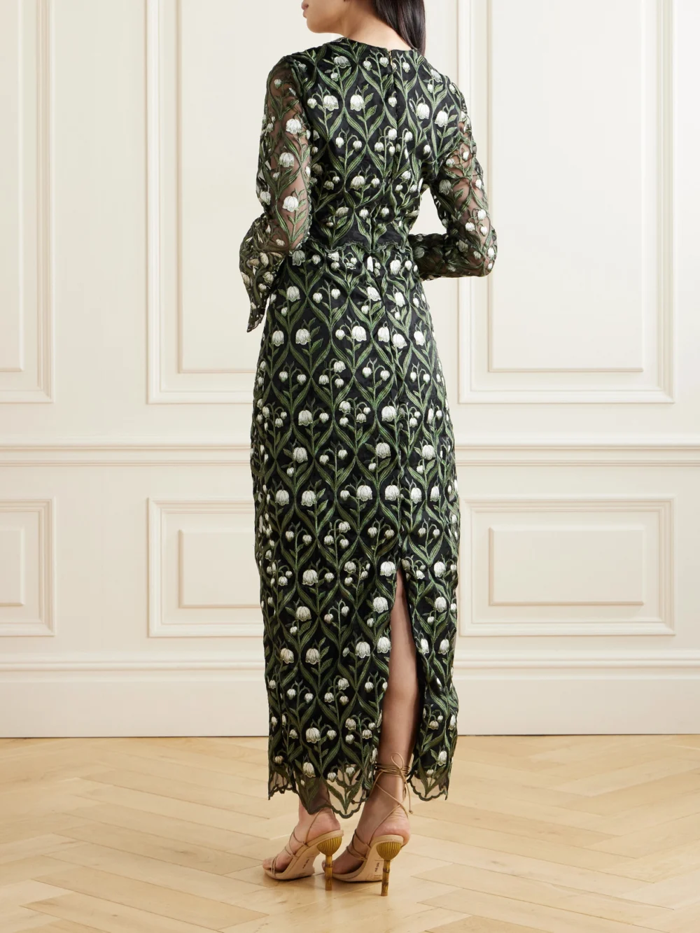 Back view of the Agua by Agua Bendita Ellisella Perla Embroidered Tulle Maxi Dress