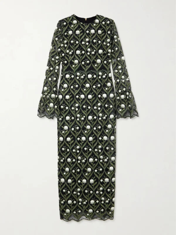 Agua by Agua Bendita Ellisella Perla Embroidered Tulle Maxi Dress