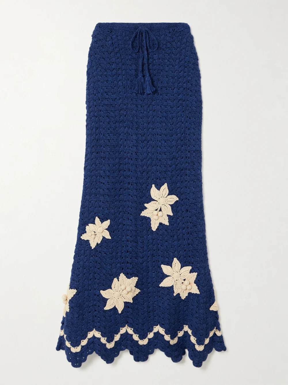 Agua by Agua Bendita + Escvdo Muhu Crocheted Alpaca Midi Skirt in navy