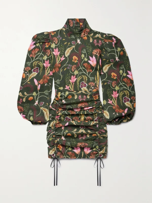 Agua by Agua Bendita Guaba Habitat Ruched Printed Linen Mini Dress