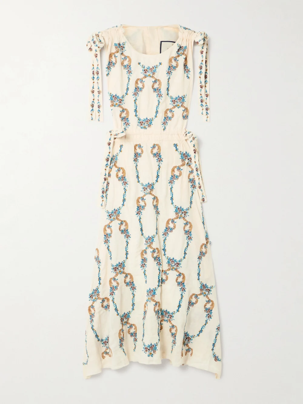 Agua by Agua Bendita Guaguancò Florero Tie-detailed Cutout Embroidered Linen Midi Dress in cream