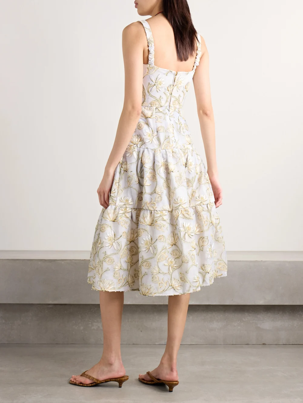 Back view of the Agua by Agua Bendita Lima Soledad Embellished Floral-print Tulle Midi Dress