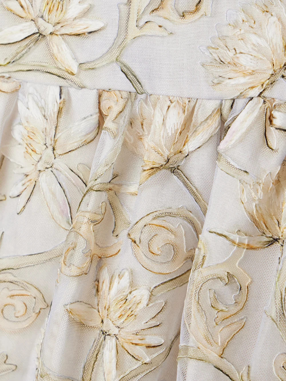 Close-up detail of the Agua by Agua Bendita Lima Soledad Embellished Floral-print Tulle Midi Dress