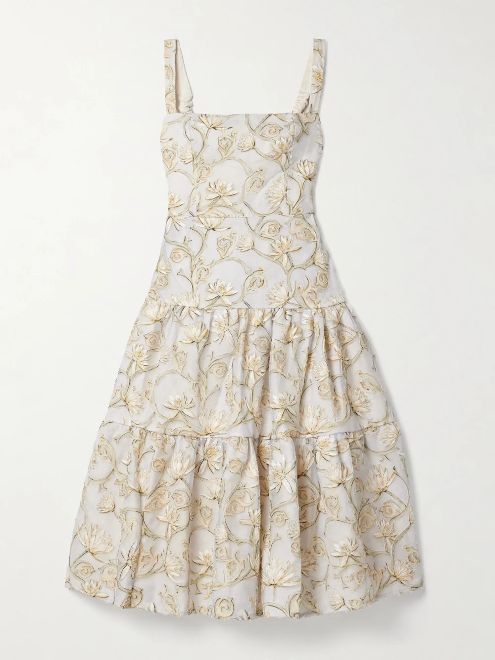 Agua by Agua Bendita Lima Soledad Embellished Floral-print Tulle Midi Dress in ivory
