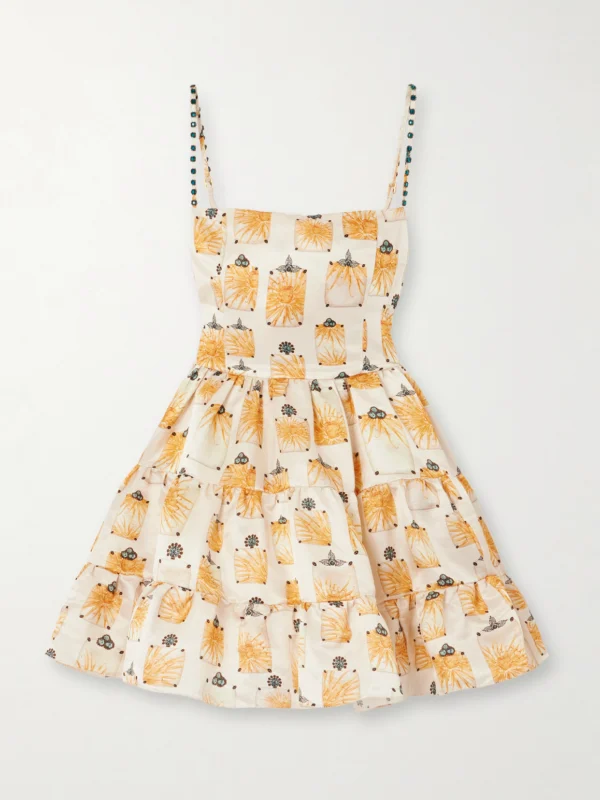 Agua by Agua Bendita Lima Tiered Printed Linen and Silk-blend Faille Mini Dress