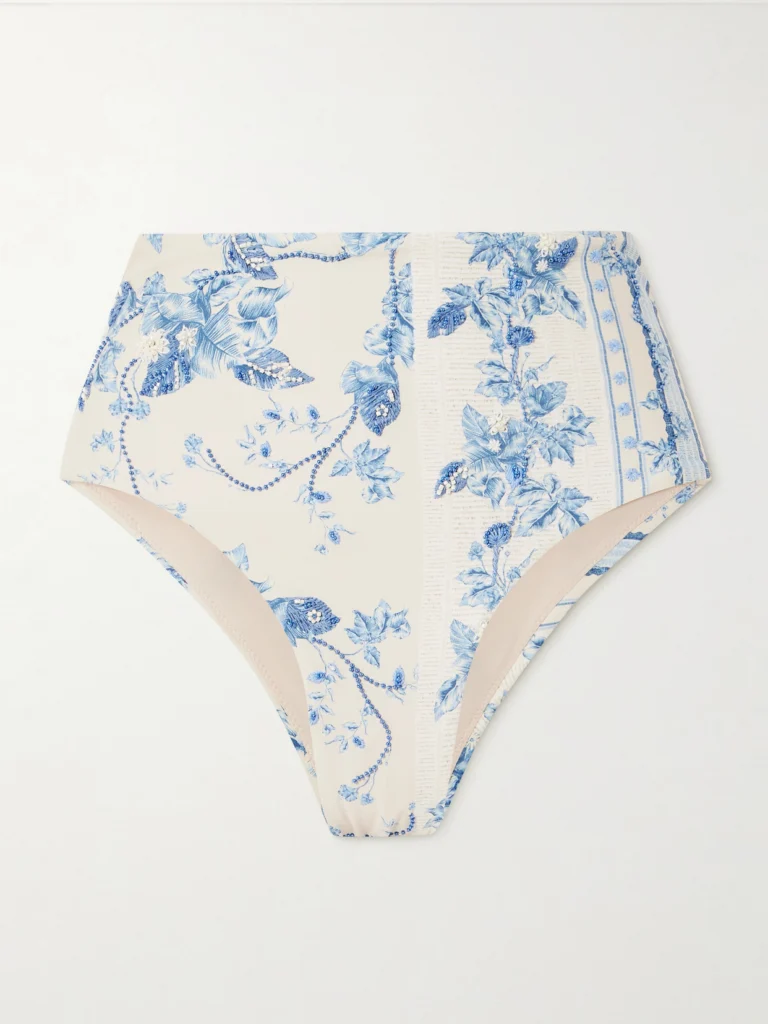 Agua by Agua Bendita Magenta Bougainvillea Bead-embellished Floral-print Recycled Bikini Bottoms