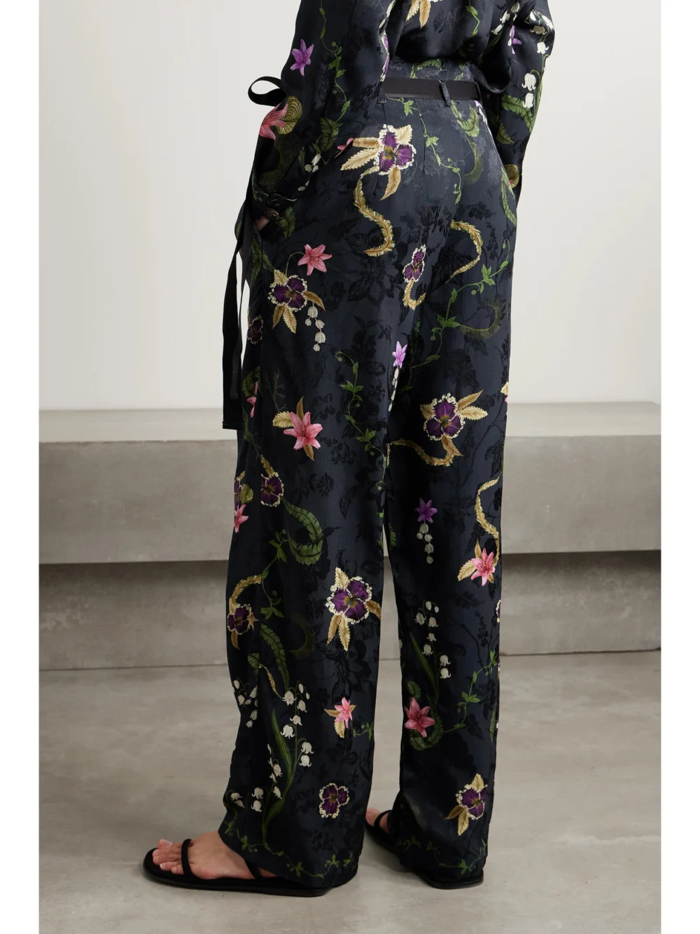 Back view of the Agua by Agua Bendita Memoria Tesoro Floral-print Jacquard Straight-leg Pants