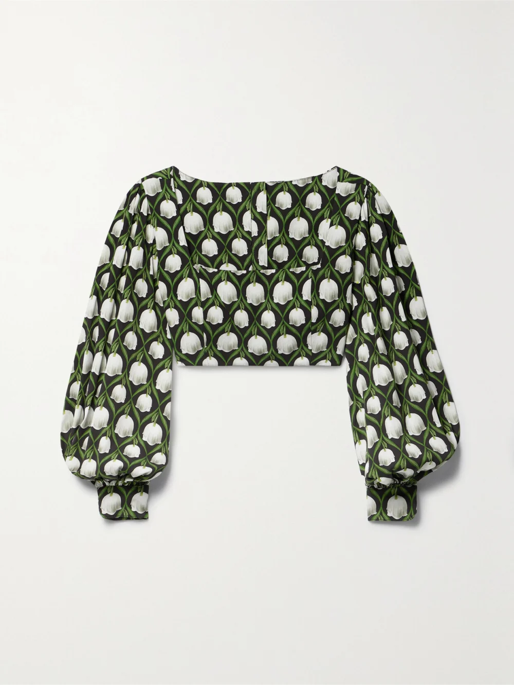 Agua by Agua Bendita Pera Perla Cropped Floral-print Recycled-twill Top in green