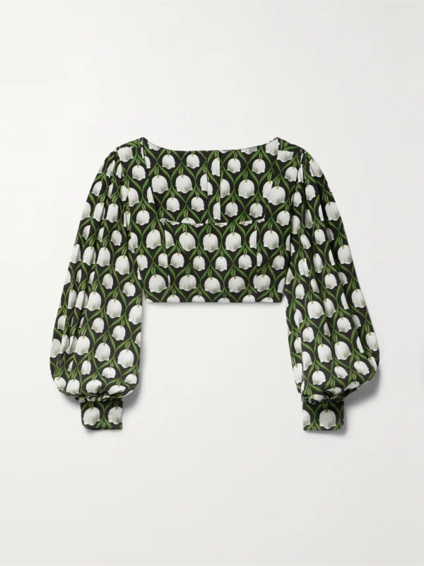 Agua by Agua Bendita Pera Perla Cropped Floral-print Recycled-twill Top