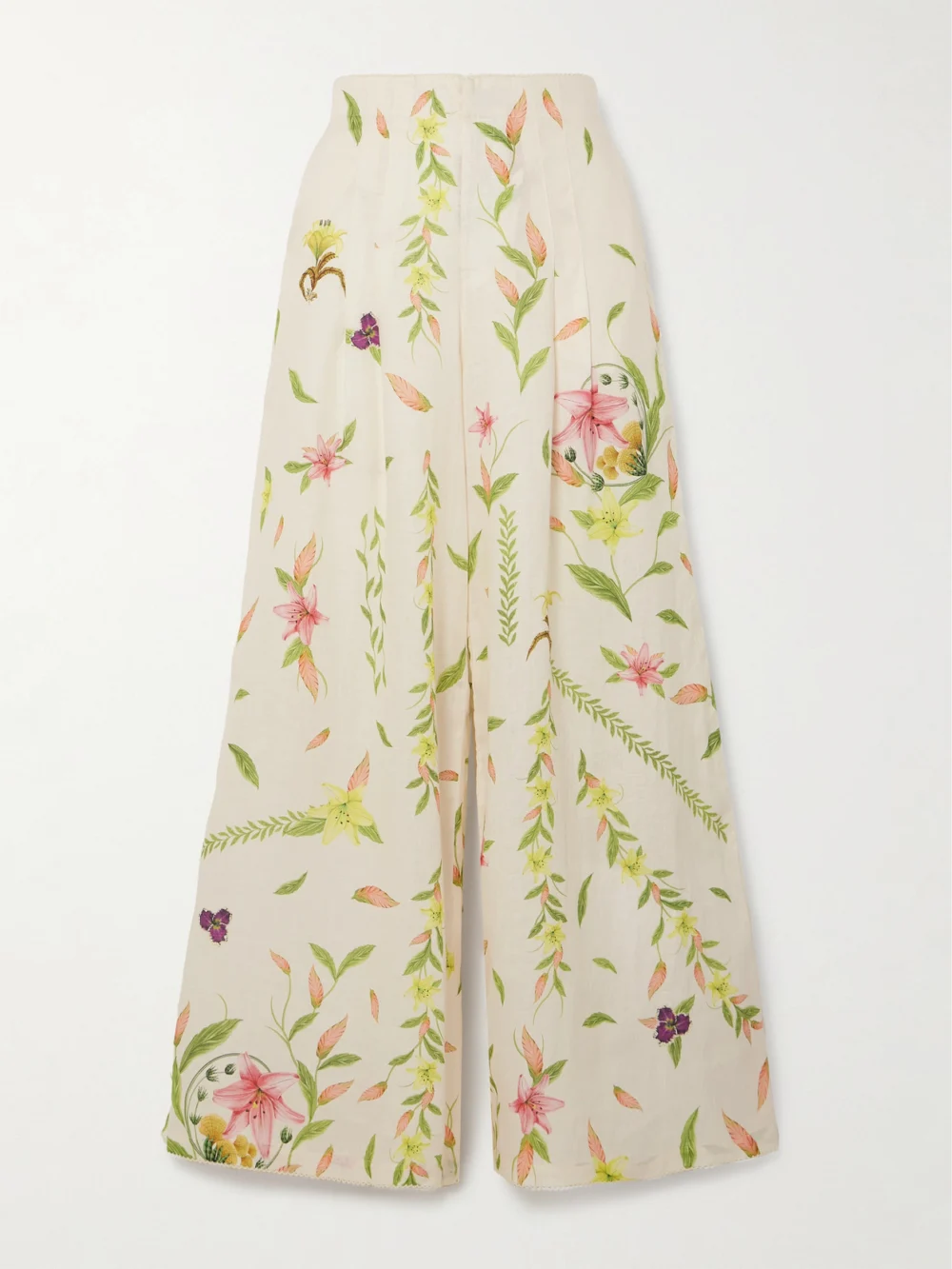 Agua by Agua Bendita Piñon Floral-print Linen Wide-leg Pants in white