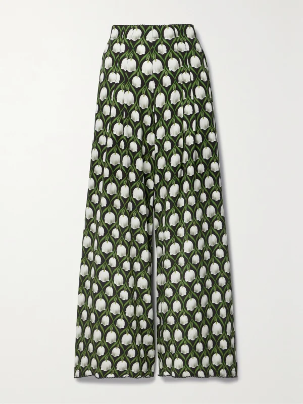 Agua by Agua Bendita Piñon Pleated Floral-print Recycled-twill Wide-leg Pants