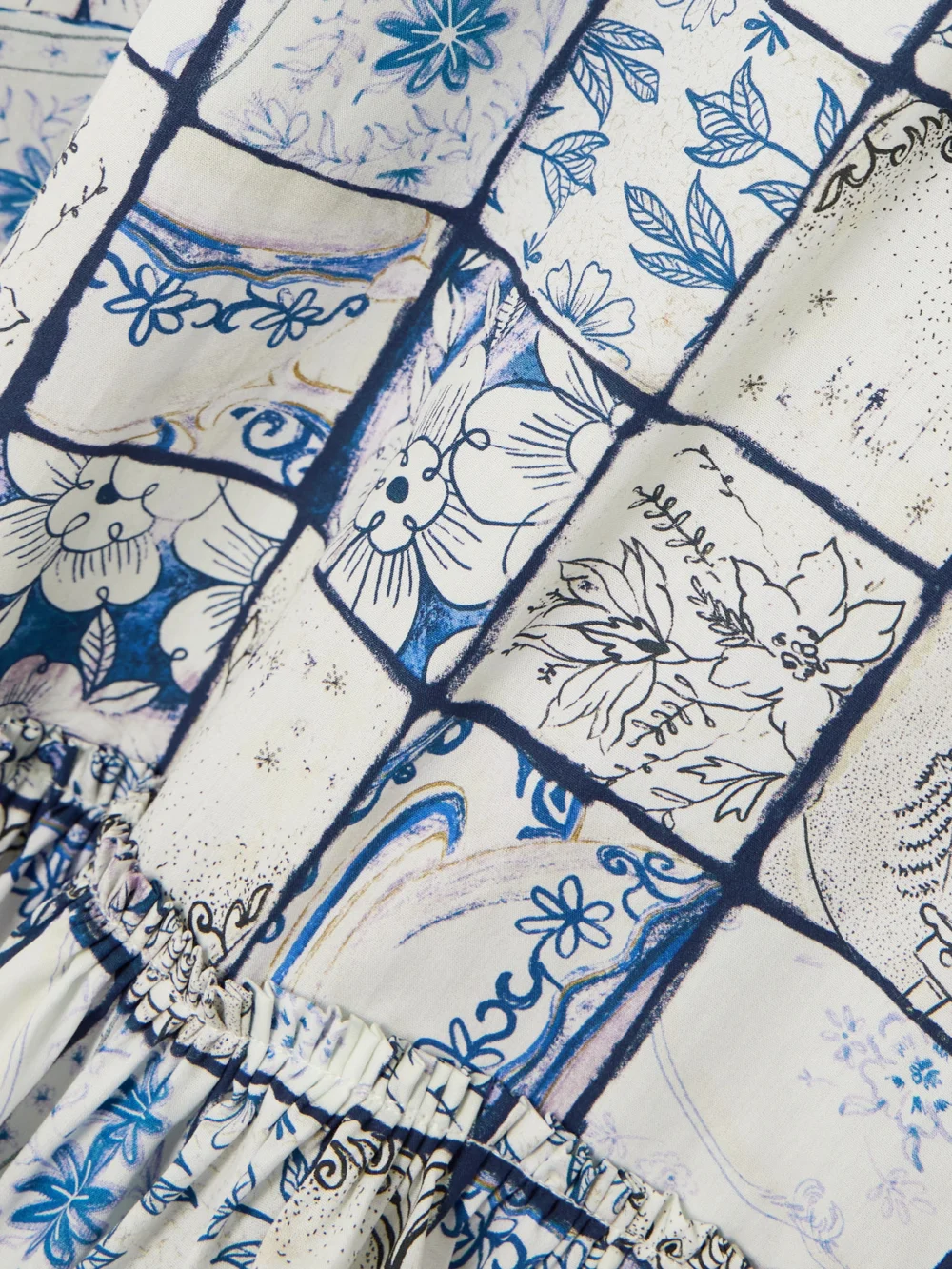 Close-up detail of the Agua by Agua Bendita Sucré Porcelana Cutout Floral-print Cotton-poplin Mini Dress