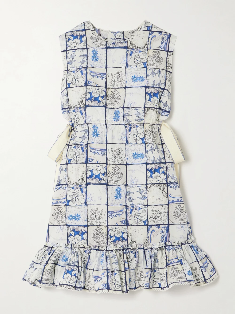 Agua by Agua Bendita Sucré Porcelana Cutout Floral-print Cotton-poplin Mini Dress in blue