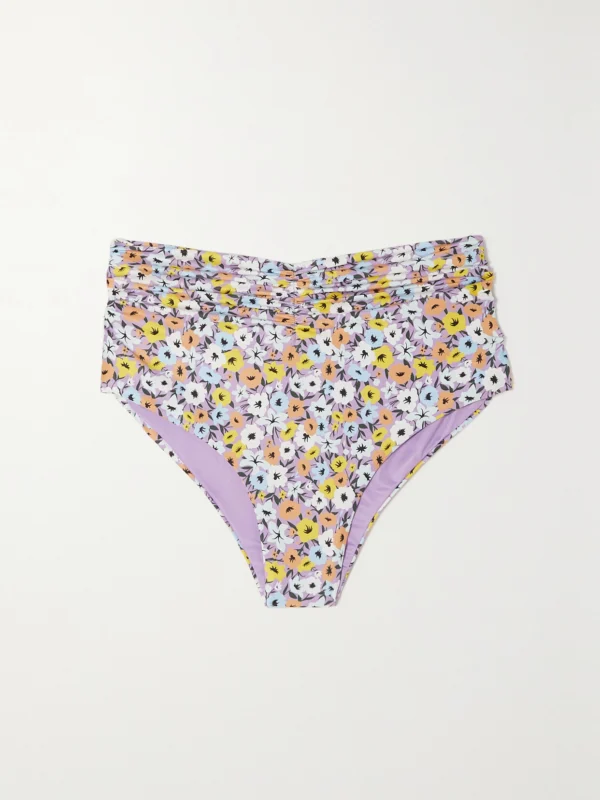 Agua by Agua Bendita Vaiven Ruched Floral-print Recycled Bikini Bottoms