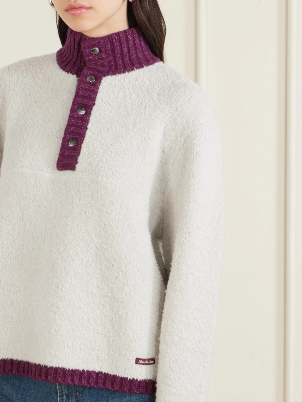 Close-up detail of the Aimé Leon Dore Chalet Appliquéd Wool-blend Chenille Sweater