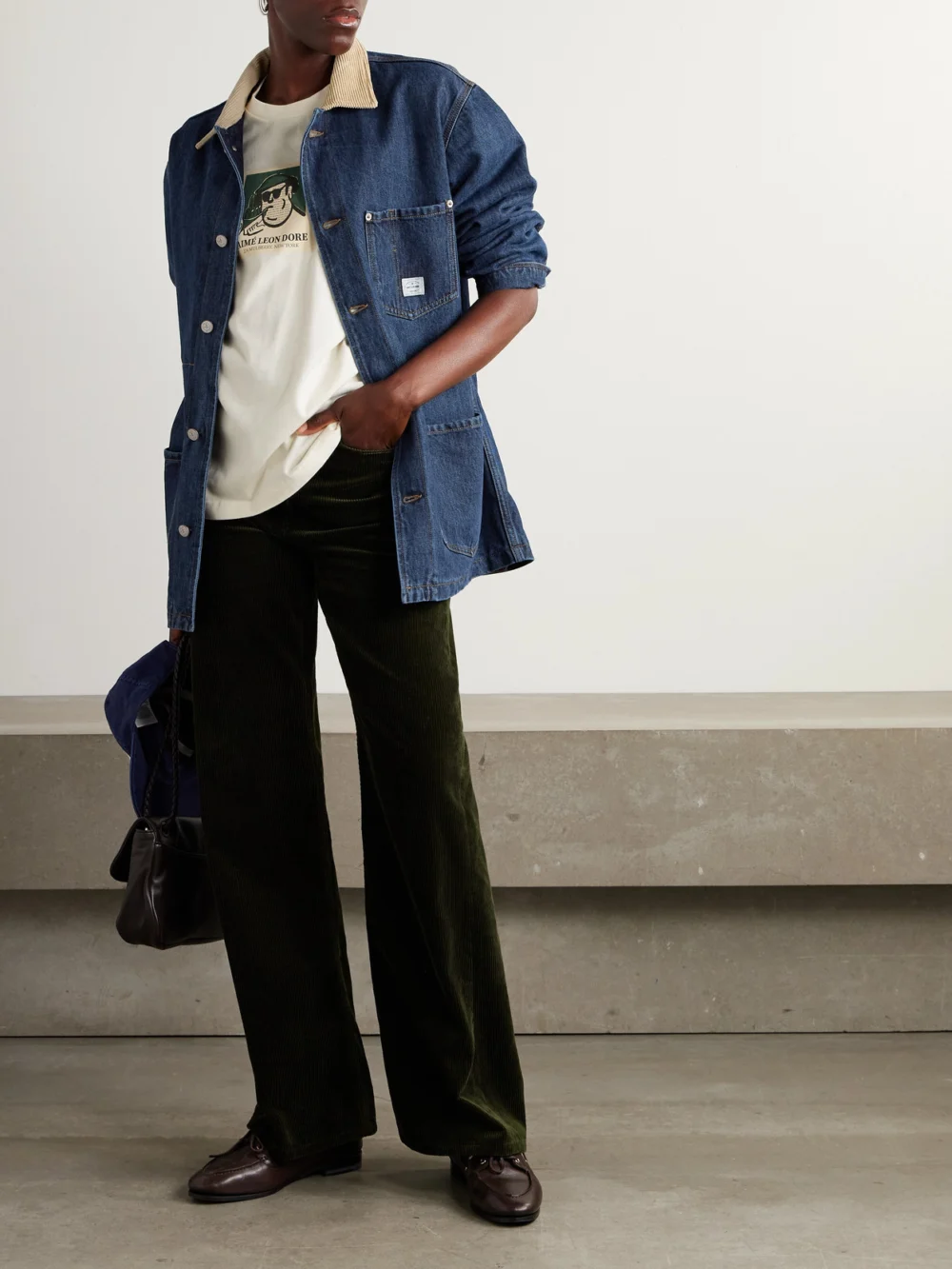 Aimé Leon Dore Corduroy-trimmed Denim Jacket, worn by a model