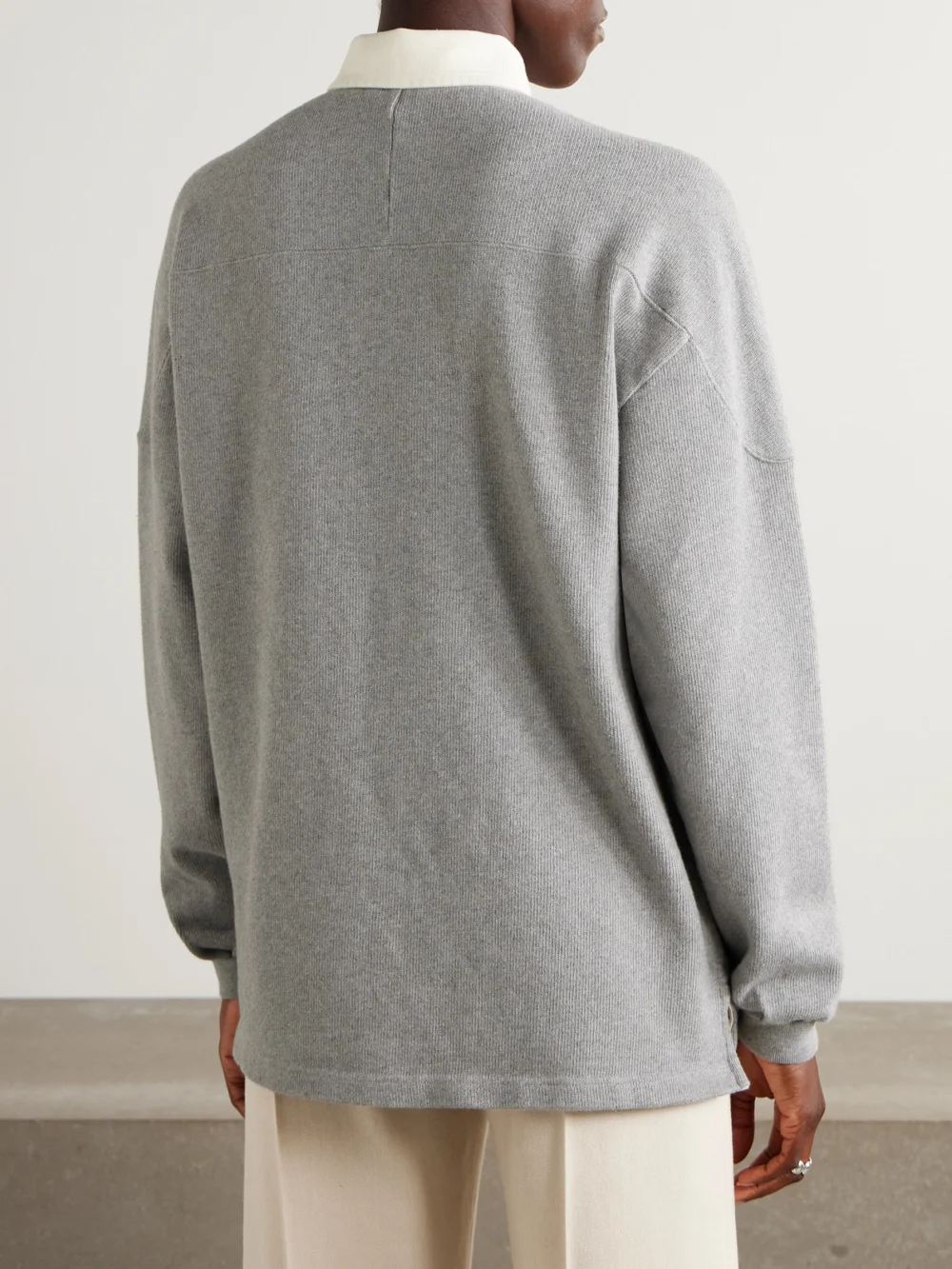 Back view of the Aimé Leon Dore Crest Embroidered Ribbed Cotton Polo Shirt