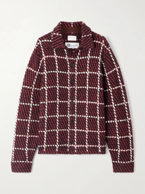 Aimé Leon Dore Embroidered Checked Merino Wool-blend Cardigan