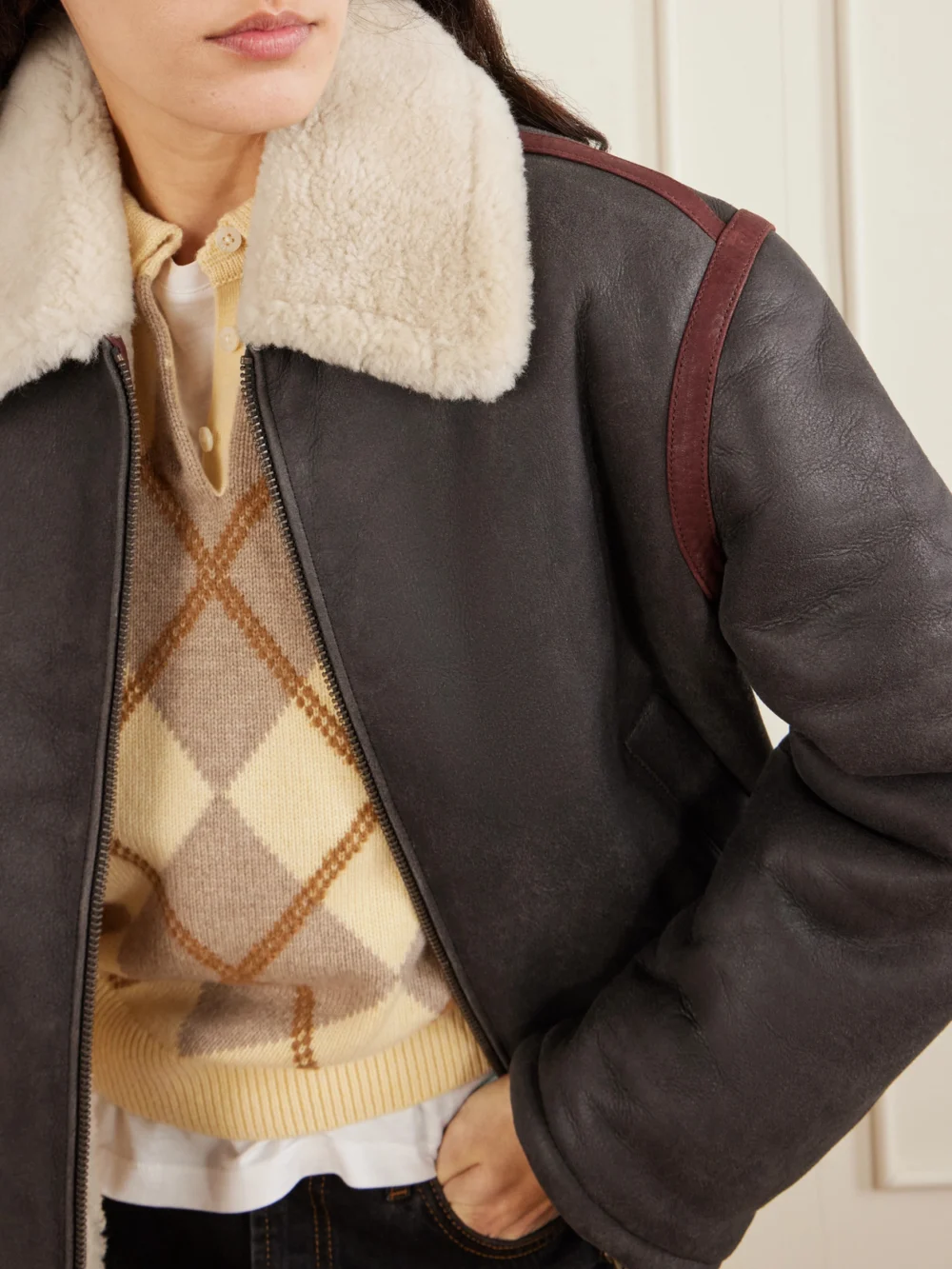 Close-up detail of the Aimé Leon Dore Printed Shearling Jacket