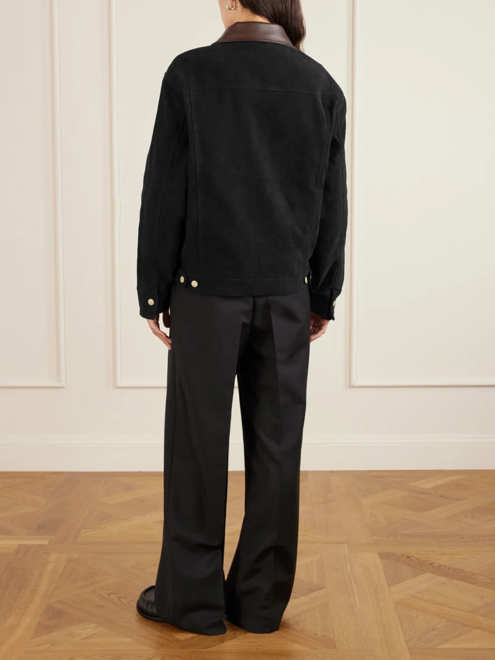 Back view of the Aimé Leon Dore Ranch Leather-trimmed Cotton-canvas Jacket