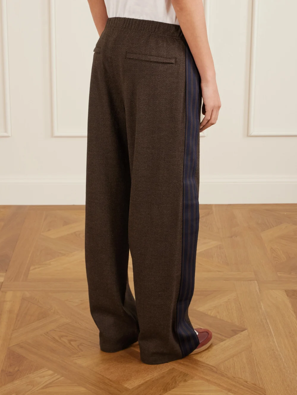 Back view of the Aimé Leon Dore Striped Herringbone Wool and Cotton-blend Track Pants