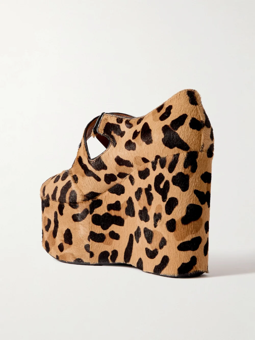 Back view of the Alaïa 110 Leopard-print Calf Hair Platform Wedge Pumps